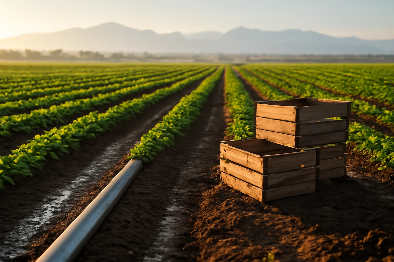 Colorado vegetable field at sunrise during H-2A contractor season