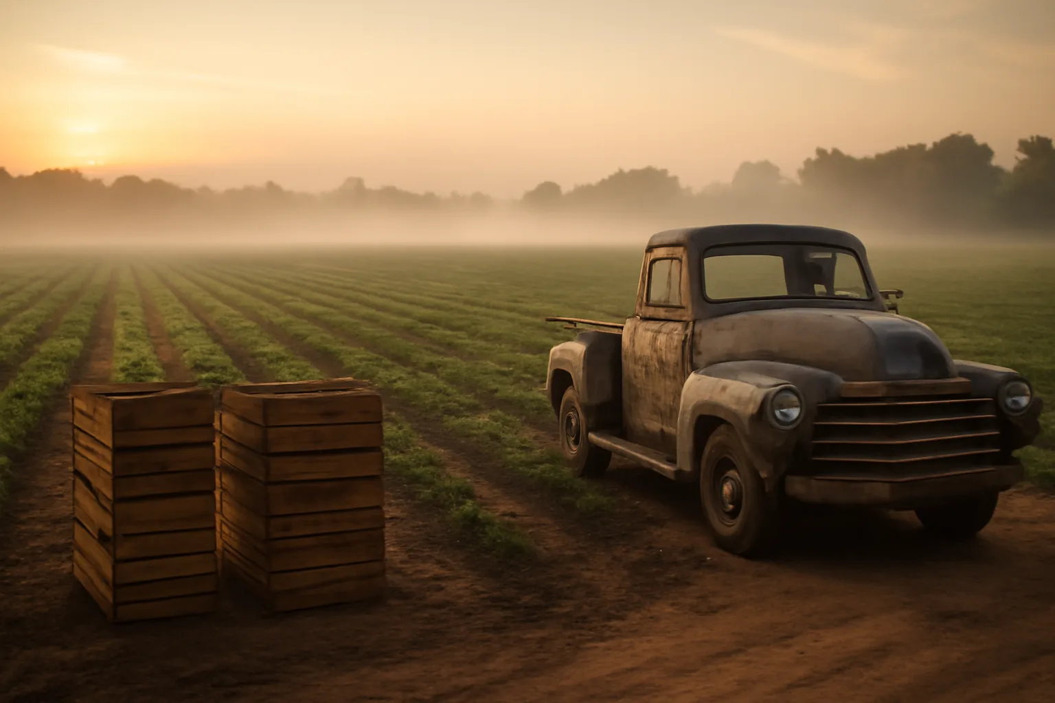 Dawn over a Delaware vegetable field used for H-2A crews